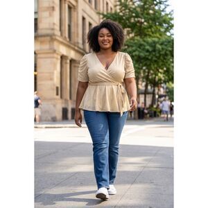 Torrid NWT Gold Metallic Lurex Surplice Wrap Top Size 1 (14/16)